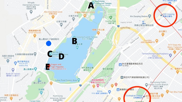 taiwan where to go Dragon and Tiger Pagodas map