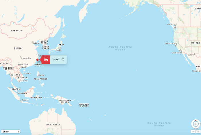 is taiwan in china base in melb map